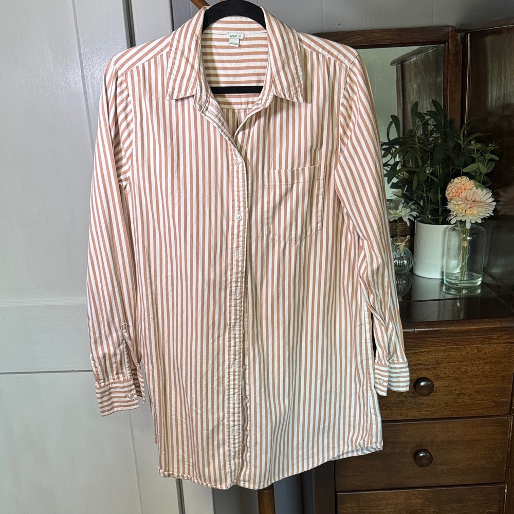 🤎 Aerie Striped Button-Down Cover-Up Shirt — Size S